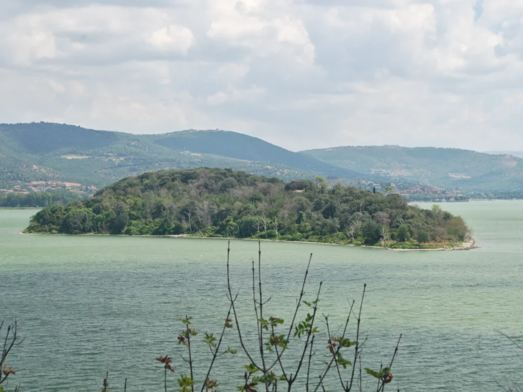Isola Minore ricoperta di alberi nelle acque del Lago Trasimeno